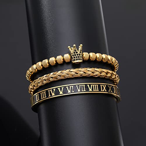 WFYOU Stainless Steel Bracelets for Men Gold Cuff Bracelet Birthday Gifts - color: Gold 10