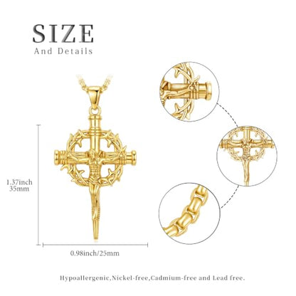 14K Gold Plated Cross Pendant Necklace Christian Jewelry Religious Gift - color: B05-Nail Jesus Cross Gold