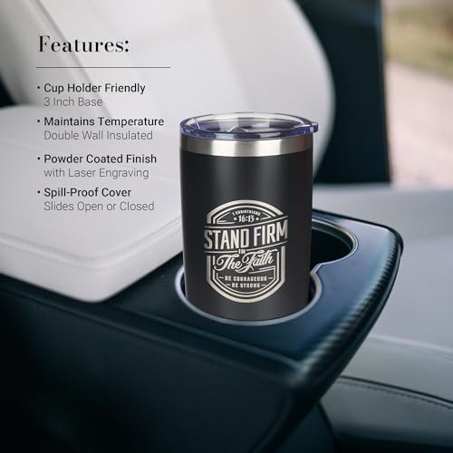 Christian Art Gifts Large Stainless Steel Stand Firm Travel Mug Tumbler - color: Black/Stand Firm