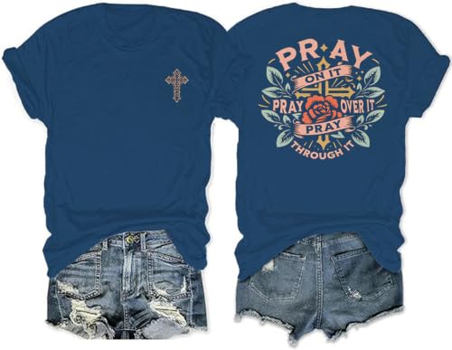 Christian Jesus Faith T Shirts for Women - color: Dark Blue1, size: X-Large