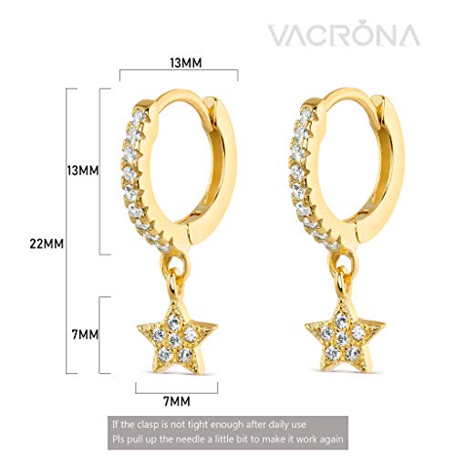 VACRONA Gold Heart Hoop Earrings Huggie Earrings for Women 14k Gold Plated Small Hoops Earrings - color: cz star
