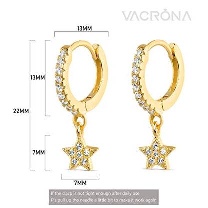 VACRONA Gold Heart Hoop Earrings Huggie Earrings for Women 14k Gold Plated Small Hoops Earrings - color: cz star