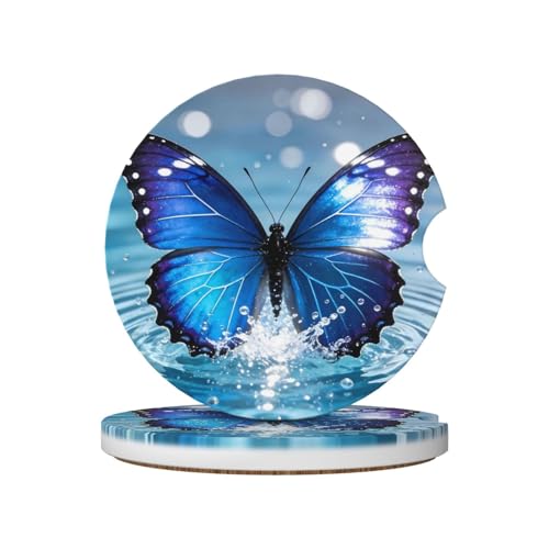 Gradient Butterfly Car Cup Holder Coasters Absorbent Ceramic Coaster - color: Green