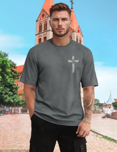 Christian Shirts for Mens Cross Jesus Graphic Tees - color: Dark Gray, size: Large