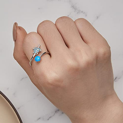 MUNDELL Blue Turtle Koi Fish Adjustable Ring Bird Animal Open Ring Seahorse Chameleon Wrap Finger Rings for Women Statement Ring - color: Turtle