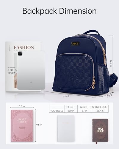 Premium Bible Backpack Set for Women - Stylish Checkered PU Leather Bible Bag with 72 Bible Tabs, 4 Highlighters & 2 Pens - Ideal for Church, Study & Travel - color: Blue