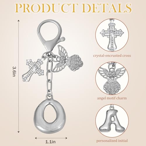Snycler Bubble Initial Keychain Bag Charms for Women, A-Z Letter Keychain - color: Silver - Angel & Cross Initial