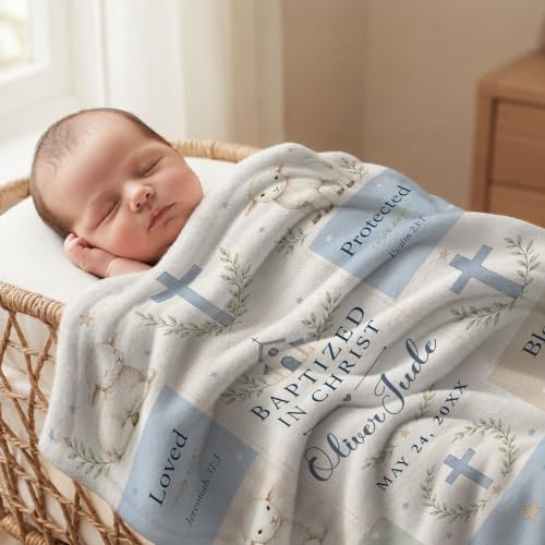 Personalized Baptized in Christ Lamb Baby Blanket, Custom Baptism Blanket - color: White #3