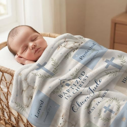Personalized Baptized in Christ Lamb Baby Blanket, Custom Baptism Blanket - color: White #3