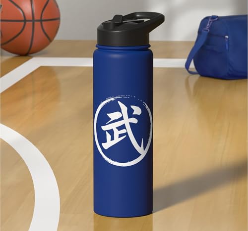 “Warrior” Japanese Kanji Word Graphic Stainless Steel Insulated Water Bottle - color: Royal Blue