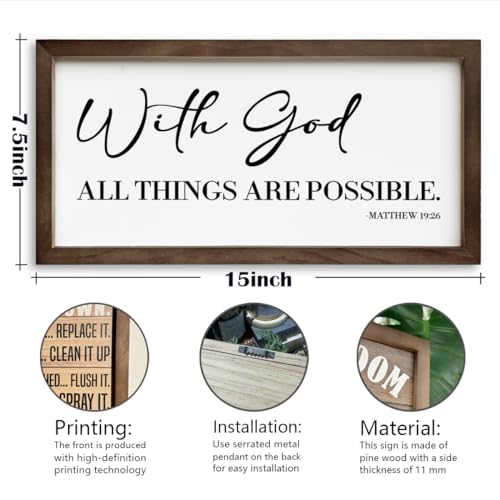 With God All Things Are Possible - Christian Wall Art, Framed Plaque Sign, Bible Verse Frame, Scripture Art, Artwork for Home and Living Room Decor - color: multicolor