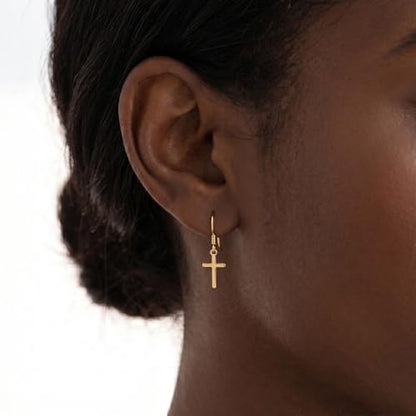 SLUYNZ 925 Sterling Silver Cross Dangle Earrings for Women Teens Cross Drop Earrings Dangle - color: B-Yellow
