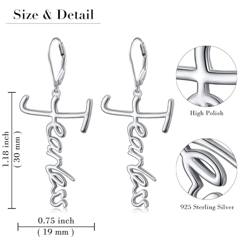 925 Sterling Silver Infinity Love of God Simple Dainty Faith Cross Dangle Earrings Religious Gift for Women - color: Fearless
