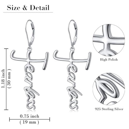 925 Sterling Silver Infinity Love of God Simple Dainty Faith Cross Dangle Earrings Religious Gift for Women - color: Fearless