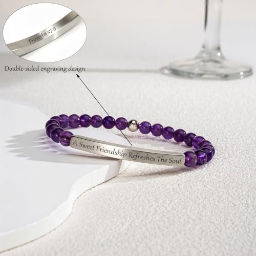 Amethyst Christian Bracelet for Women, 18K Gold Plated Bible Verse Jewelry, Inspirational Religious Faith Gift, Scripture Jewelry for Encouragement & Strength - color: A sweet friendship refreshes the soul-Amethyst Silver