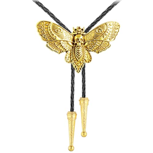 Western Cowboy Bolo tie for Men Women Gold Silver Death Skull Moth Cross Bolo Tie Christmas Deer Rooster Wolf Necktie Gift - color: 1# Gold