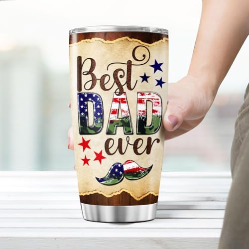 Best Dad Ever Patriotic Tumbler 20oz, Rustic American Mustache Design, Stainless Steel Insulated Travel Mug, Funny Gift for Fathers Day, Birthday, Husband, Grandpa - color: Dad Life S4