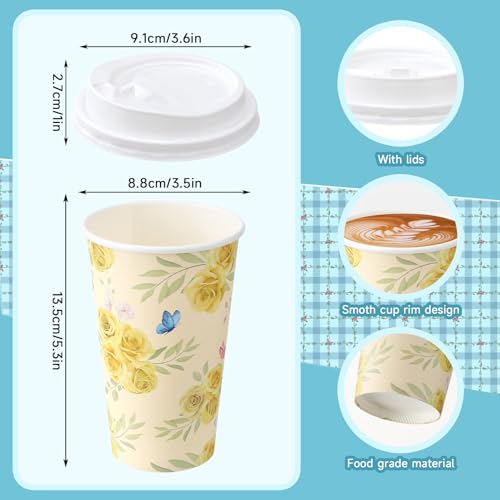 50 Pack 16 oz Disposable Coffee Cups with Lids Floral - style: Floral