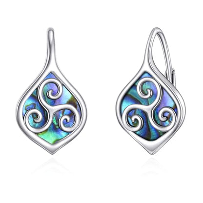 Celtic Trinity Knot Earrings for Women 925 Sterling Silver Triquetra Knot Leverback Abalone Shell Irish Jewelry Tree of Life Gift - style: Triskele