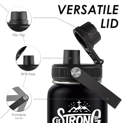 Christian Gifts for Men Women - Strong in the Lord Eph. 6:10 God Gifts Baptism Tumbler - Inspirational Religious Presents for Men - Catholic Spiritual Faith Bible Presents Bottle for Boy 32oz - color: Christian-Black/Be Strong
