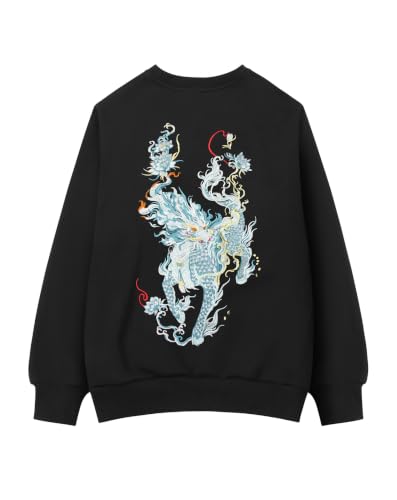 Niepce Inc Men's Embroidered Graphic Crewneck Sweatshirt - color: Black-blue Kirin, size: Large