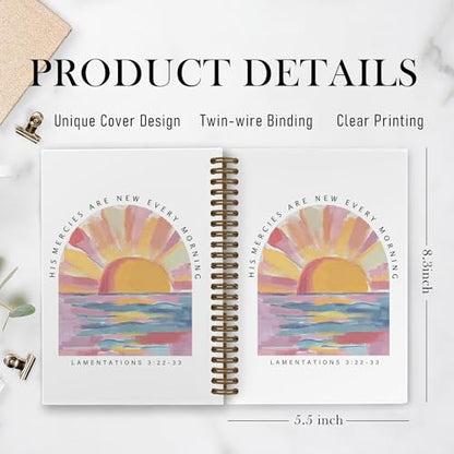 His Mercies Are New Every Morning Christian Spiral Notebook, Inspirational Bible Journal Notebook, Boho Sunshine Notebooks for School Work, Religious Office Supplies Gifts for Women, 5.5x8.3 Inch