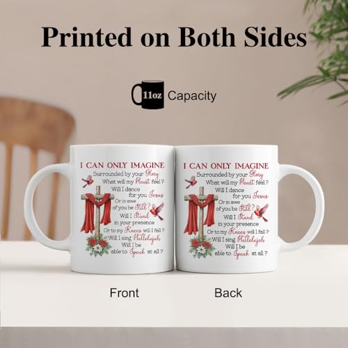 I Can Only Imagine Funny 11oz Double-Sided Ceramic Mug, Christian Cardinal Coffee Mug for Religious Lover Coworker, Faith Christian Coffee Cup, Christmas Inspirational Gifts for Friend Family - color: White39