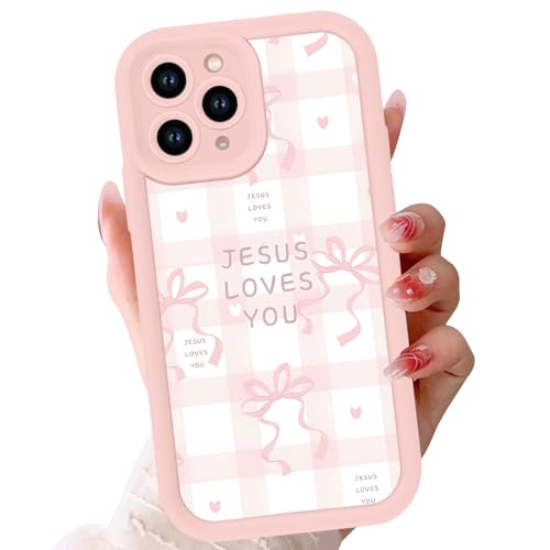 Cute Bow Phone Case for iPhone 15 PRO 6,1", Aesthetic Jesus Bible Verses Pink Ribbon Bowknot Pattern for Women Girls, Soft Silicone Protective Shockproof Phone Cover, Girly - color: Girly, size: for iPhone 15 PRO