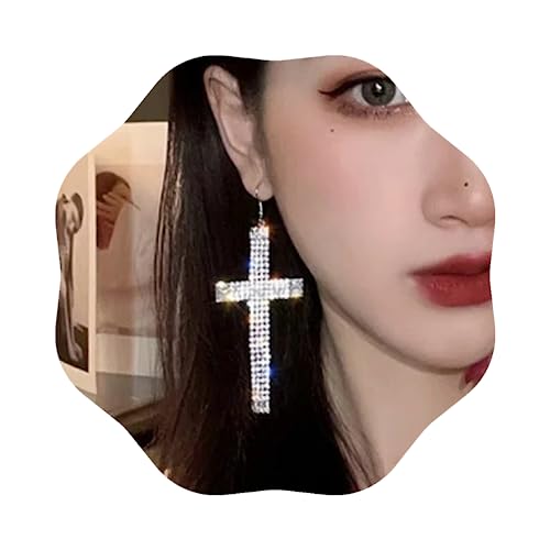 Wekicici Rhinestone Cross Drop Earrings - Fashion Tassel Hoop Earrings with Crystal Cross Design - Accessories for Women