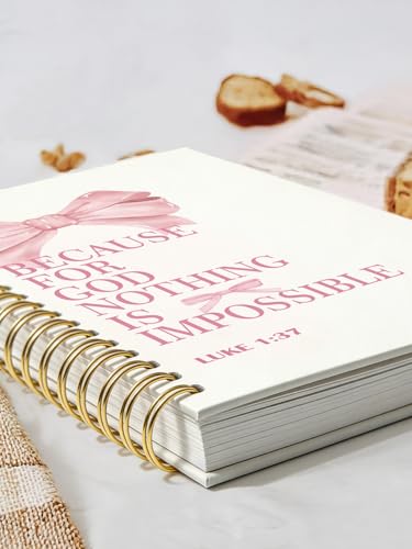 Coquette Pink Bow Christian Notebook Journal, Christian Gifts for Women, Luke 1:37 Bible Verse Notebooks for Work, Preppy Bow Religious Prayer Hardcover Spiral Notebook Journal 5.5x8.3 - color: LUKE 1:37