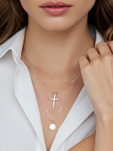 NORBU S925 Cross Necklace for Women, 18K Gold Plated Womens Cross Necklaces - color: Silver