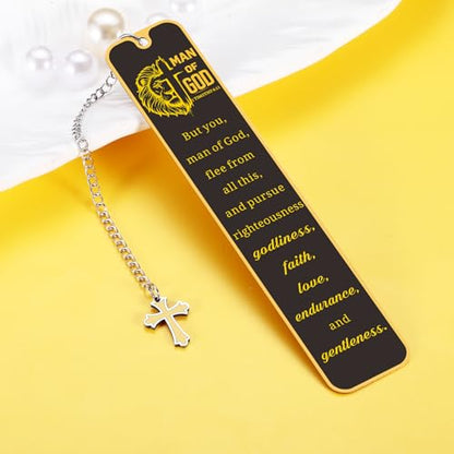Christian Bookmark Man of God, Inspirational Lion Bible Verse Bookmark with Cross Pendant - style: but you man of god