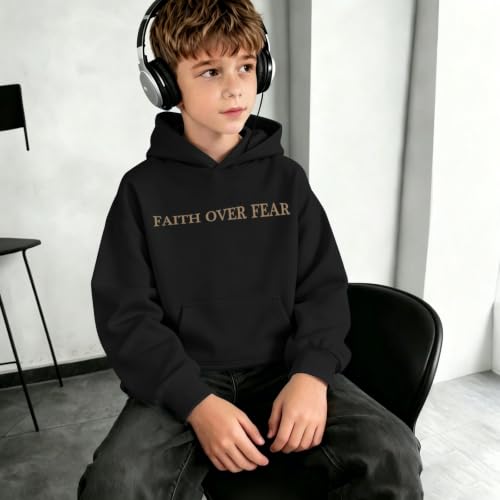 Fkatuzi Boys Christian Faith Over Fear Hoodie Kids Jesus Sweatshirt Faith Verse Bible God Religious Graphic Hoodies Pullover - color: Black, size: 13-14 Years