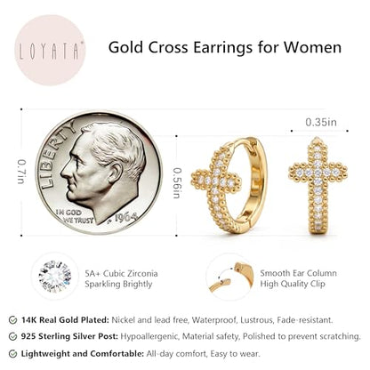 LOYATA Gold Cross Earrings for Women-14K Gold Plated Small Hoop Huggie Earrings Dainty Trendy CZ Cross Hoop Earring Cute Hypoallergenic Hoops Jewelry Gifts for Women Mothers Day Gifts for Mom - color: CZ Style2