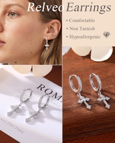Gold/Silver Earrings Hoop Cross Dangle Earring Jewelry Gifts - style: Cross Zircon-SL-E0801