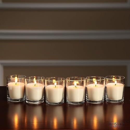Hosley 20-Pack Ivory Unscented Votive Candles in Clear Glass Holders - Long Burn Time Hand Poured Wax for Weddings and Home Decor - color: Ivory, size: 20 Pack