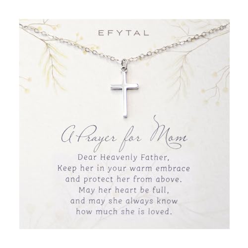 EFYTAL Confirmation Gifts for Teen, 925 Sterling Silver Cross Necklace for Women, Religious Gifts for Women - style: Prayer for Mom