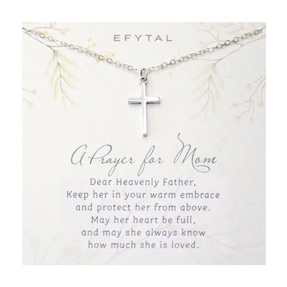 EFYTAL Confirmation Gifts for Teen, 925 Sterling Silver Cross Necklace for Women, Religious Gifts for Women - style: Prayer for Mom