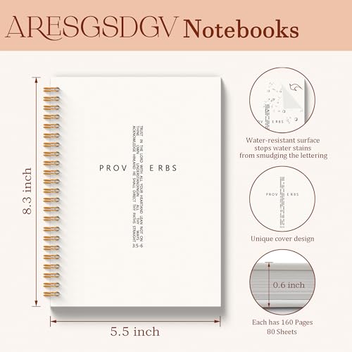 Christian Journal for Women, Proverbs 3:5-6 Bible Notebooks for Note Taking, Church Notes Journal, Trust in the Lord with All Your Heart Spiral Notebook 5.5x8.3 Inch - color: PROVERBS 3.5-6 White