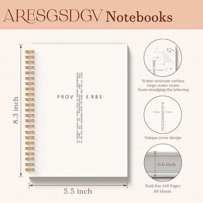Christian Journal for Women, Proverbs 3:5-6 Bible Notebooks for Note Taking, Church Notes Journal, Trust in the Lord with All Your Heart Spiral Notebook 5.5x8.3 Inch - color: PROVERBS 3.5-6 White