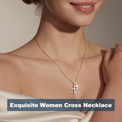 Moissanite Double Cross Necklace, Women Moissanite Diamond Cross Pendant - color: 14k Gold Vermeil Cross+Heart