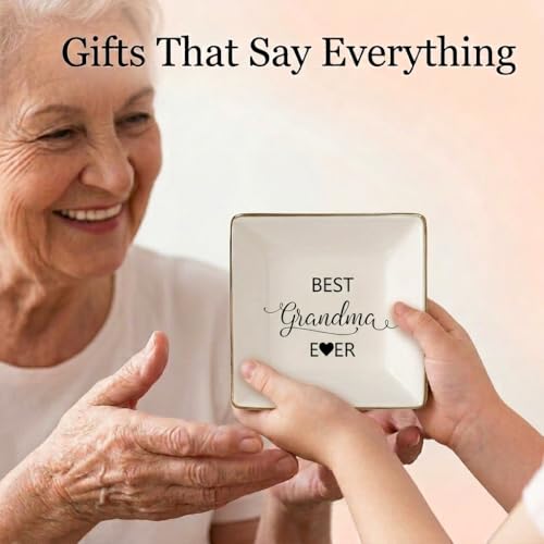 Simply Charmed Best Grandma Ever -Birthday Day Gift – Ceramic Jewelry Dish, Ring Holder, Trinket Tray – Elegant Gift for Grandparent's Day - style: Best Grandma