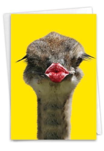 NobleWorks 1 Funny Get Well Card for Women Wild Kisses Ostrich Lips Humor Notecard with Envelope C9280GGWG - style: Wild Kisses - Ostrich