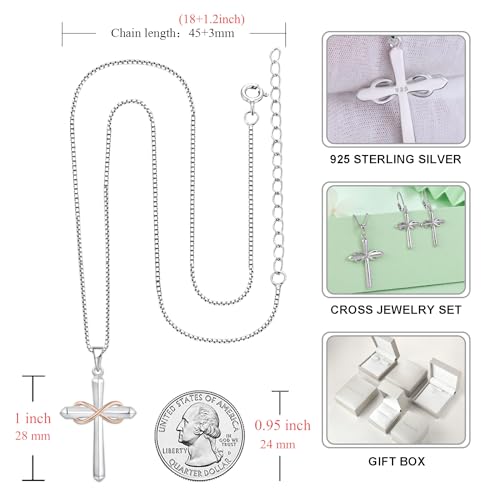 STARCHENIE Infinity Cross Necklace for Women Sterling Silver Polished Cross Pendant Crucifix Jewelry - color: Silver & Rose Gold