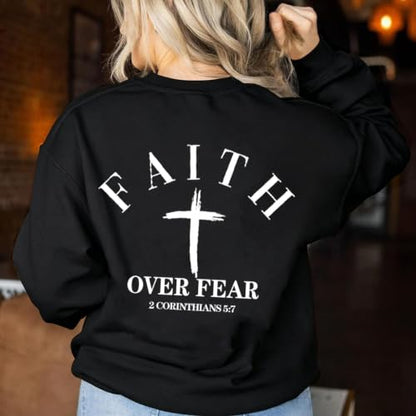 Christian Sweatshirts for Women Jesus Cross Casual Tops - color: Black, size: Large