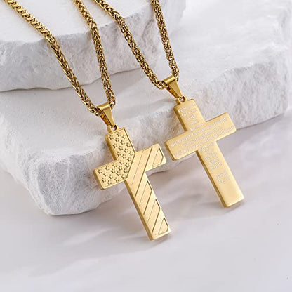 DuoDiner 18+2" Cross Necklace for Men Boys Christian Confirmation Gifts - color: Gold, style: Isaiah 41:10