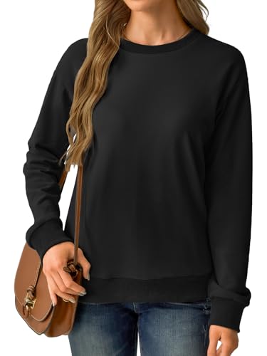 GKBK Womens Sweatshirts Cotton Crew Neck Lightweight Pullover Pocket Tops - color: A- Black, size: X-Large