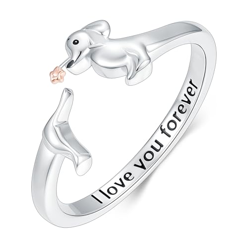 Dorunmo Adjustable Open Rings 925 Sterling Silver Cute Animal Rings for Women Vintage Jewelry Gifts - style: Dachshund