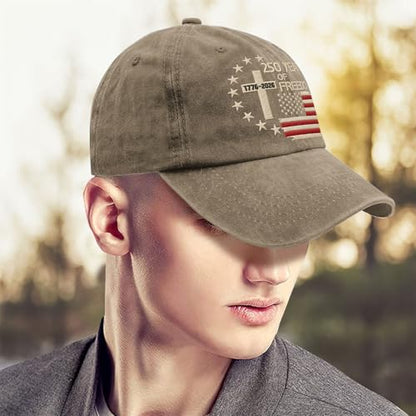 US 250th Anniversary Hat, Patriotic Embroidered Cap, 1776-2026 Freedom Celebration, 250 Years American History Gift Patriots - color: Us 250 Years Freedoms 1776-2026 250th Birthdaypigment Khaki1
