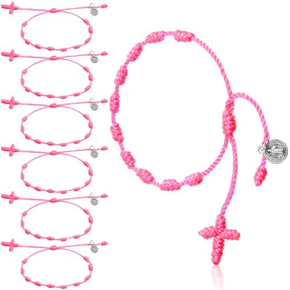 Yinkin St Benedict Medal Rosary Bracelet Bulk Adjustable - color: Pink